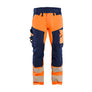 Hi-Vis Work Trousers 4-Way Stretch - Orange/Navy blue - 30L