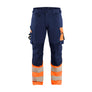 Hi-Vis Work Trousers 4-Way Stretch - Navy blue/Orange - 30L