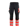 Hi-Vis Work Trousers 4-Way Stretch - Black/Red hi-vis - 30L