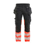 Hi-vis Work Trousers Stretch - Black/Red hi-vis - 30L