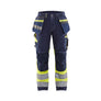 Hi-Vis Work Trousers with stretch - Navy Blue/Hi-vis yellow - 30L