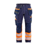 Hi-Vis Work Trousers with stretch - Navy Blue/Orange - 30L