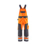 Hi-Vis Bib Work Trousers - Hi-Vis Orange/Mid grey - 30L