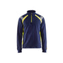 Sweatshirt with half zip - Navy blue/Hi-vis yellow - 4XL