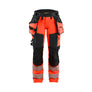 Women's Hi-Vis Work Trousers 4-way stretch - Red hi-vis/black - 10R