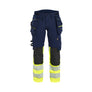 Women's Hi-Vis Work Trousers 4-way stretch - Navy blue/Hi-vis yellow - 10R