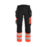 Women's Hi-Vis Work Trousers 4-way stretch - Black/Red hi-vis - 10R