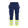 Women's Hi-vis Work Trousers Stretch - Navy blue/Hi-vis yellow - 10R
