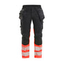 Women's Hi-vis Work Trousers Stretch - Black/Red hi-vis - 10R