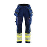 Women's Hi-Vis softshell Work Trousers - Navy blue/Hi-vis yellow - 10R