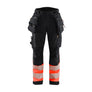 Women's Hi-Vis softshell Work Trousers - Black/Red hi-vis - 10R
