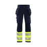 Women's hi-vis trouser with 4-way-stretch - Navy blue/Hi-vis yellow - 10R