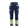 Women's Hi-vis Work Trousers with Stretch - Navy Blue/Hi-vis yellow - 10R