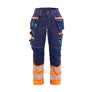 Women's Hi-vis Work Trousers with Stretch - Navy Blue/Orange - 10R