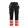 Women's Hi-vis Work Trousers with Stretch - Black/Red hi-vis - 10R