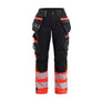 Women's Hi-vis Work Trousers with Stretch - Black/Red hi-vis - 10R