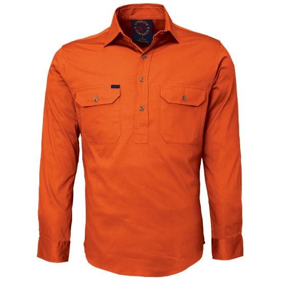 Orange Long Sleeved Closed Australian Work Shirt