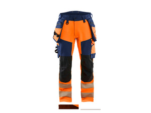 Hi-Vis Work Trousers 4-way stretch - Orange/Navy blue - 30R
