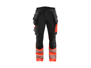 Hi-Vis Work Trousers 4-way stretch - Black/Red hi-vis - 30R
