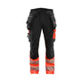 Hi-Vis Work Trousers 4-way stretch - Black/Red hi-vis - 30R