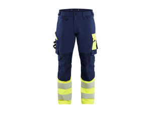 Hi-Vis Work Trousers 4-Way Stretch - Navy blue/Hi-vis yellow - 30L