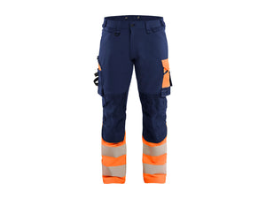 Hi-Vis Work Trousers 4-Way Stretch - Navy blue/Orange - 30L