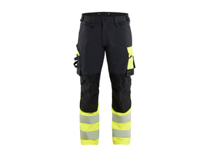 Hi-Vis Work Trousers 4-Way Stretch - Black/Hi-vis yellow - 30L