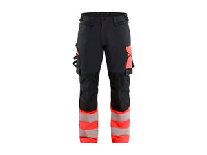 Hi-Vis Work Trousers 4-Way Stretch - Black/Red hi-vis - 30L