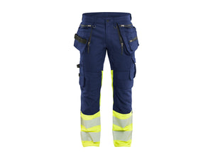 Hi-vis Work Trousers Stretch - Navy blue/Hi-vis yellow - 30L