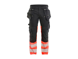 Hi-vis Work Trousers Stretch - Black/Red hi-vis - 30L