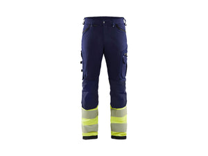Hi-Vis 4-way-stretch Work Trousers - Navy blue/Hi-vis yellow - 30L