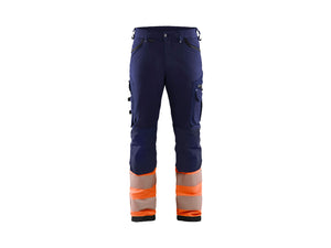 Hi-Vis 4-way-stretch Work Trousers - Navy blue/Orange - 30L