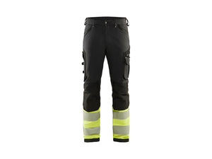 Hi-Vis 4-way-stretch Work Trousers - Black/Hi-vis yellow - 30L