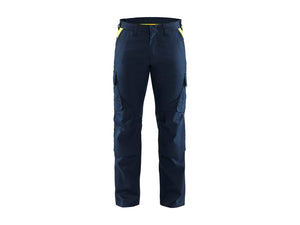 Industry Work Trousers stretch with knee pad pockets - Dark navy blue/Hi-vis yellow - 30L