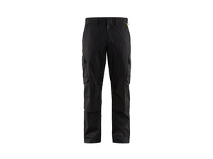 Industry Work Trousers stretch with knee pad pockets - Black/Hi-vis yellow - 30L
