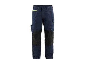 Service Work Trousers with Stretch - Dark navy blue/Hi-vis yellow - 30R