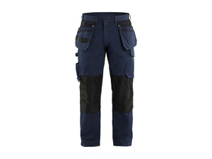 Service Work Trousers with stretch and tool pockets - Dark navy blue/Hi-vis yellow - 30R