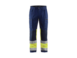 Hi-Vis Work Trousers with Stretch - Navy blue/Hi-vis yellow - 30L