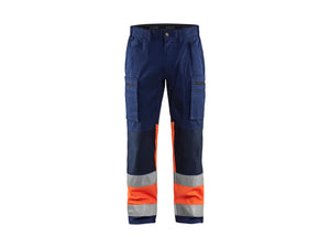 Hi-Vis Work Trousers with Stretch - Navy blue/Orange - 30L