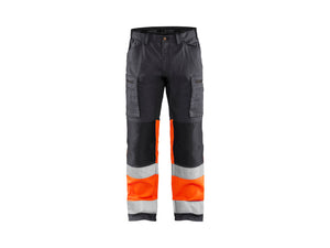 Hi-Vis Work Trousers with Stretch - Mid grey/ Hi-Vis Orange - 30L