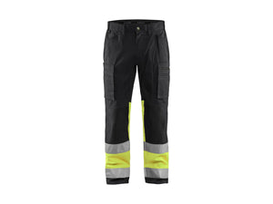 Hi-Vis Work Trousers with Stretch - Black/Hi-vis yellow - 30L