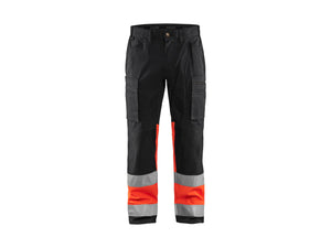 Hi-Vis Work Trousers with Stretch - Black/Red hi-vis - 30L