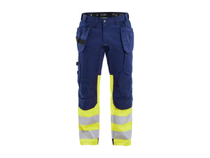 Hi-Vis Work Trousers with stretch - Navy blue/Hi-vis yellow - 30L