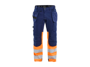 Hi-Vis Work Trousers with stretch - Navy blue/Orange - 30L