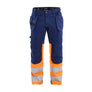 Hi-Vis Work Trousers with stretch - Navy blue/Orange - 30L
