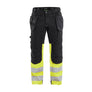 Hi-Vis Work Trousers with stretch - Black/Hi-vis yellow - 30L