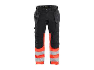 Hi-Vis Work Trousers with stretch - Black/Red hi-vis - 30L