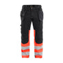 Hi-Vis Work Trousers with stretch - Black/Red hi-vis - 30L