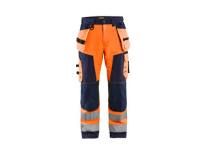 Hi-Vis Softshell craftsman Work Trousers - Orange/Navy blue - 30R