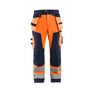 Hi-Vis Softshell craftsman Work Trousers - Orange/Navy blue - 30R